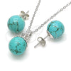 Sterling Silver Earring and Pendant Adult Set, Crown and Ball Design, with White Cubic Zirconia, Polished, Rhodium Finish, 10.63.0601.1