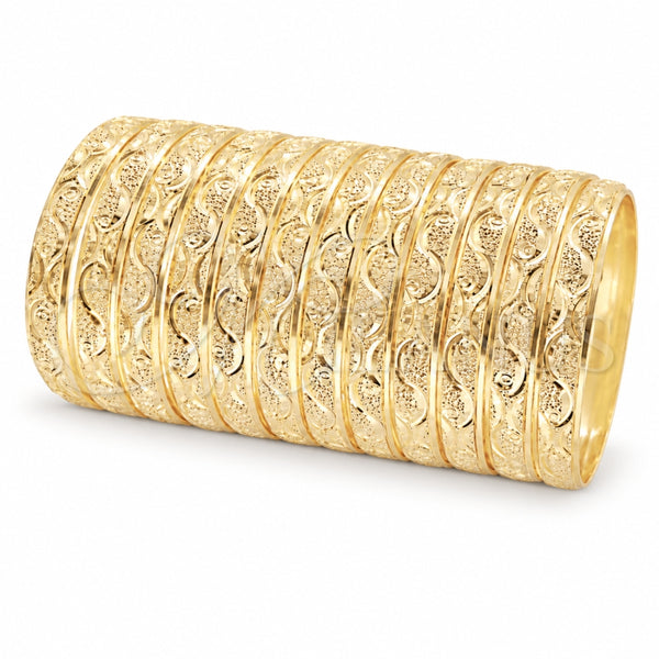 Gold Plated Dozen Bangle, Diamond Cutting Finish, Golden Finish, 03.08.0142.02 (04 MM Thickness, One size fits all)