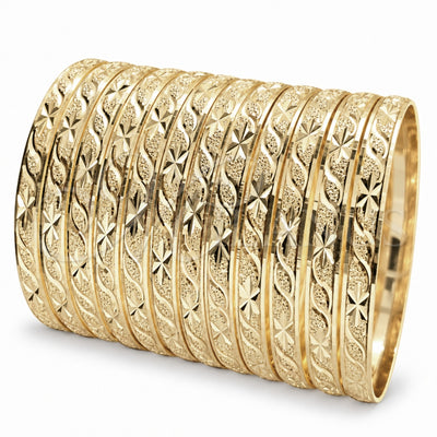 Gold Plated Dozen Bangle, Diamond Cutting Finish, Golden Finish, 03.08.0142.04 (04 MM Thickness, One size fits all)
