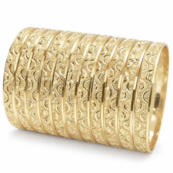 Gold Plated Dozen Bangle, Diamond Cutting Finish, Golden Finish, 03.08.0142.05 (04 MM Thickness, One size fits all)