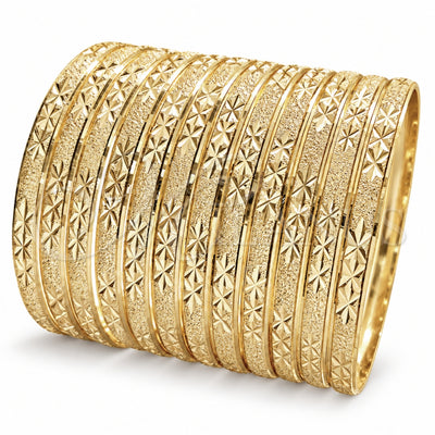 Gold Plated Dozen Bangle, Diamond Cutting Finish, Golden Finish, 03.08.0142.06 (04 MM Thickness, One size fits all)
