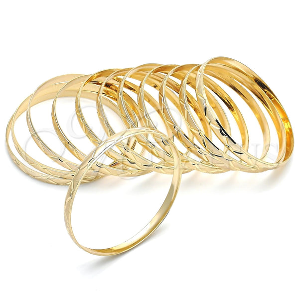 Gold Plated Dozen Bangle, Diamond Cutting Finish, Golden Finish, 03.08.0142.06 (04 MM Thickness, One size fits all)
