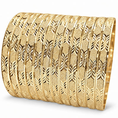 Gold Plated Dozen Bangle, Diamond Cutting Finish, Golden Finish, 03.08.0142.07 (04 MM Thickness, One size fits all)