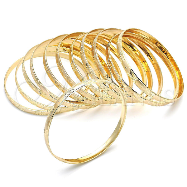 Gold Plated Dozen Bangle, Diamond Cutting Finish, Golden Finish, 03.08.0142.07 (04 MM Thickness, One size fits all)