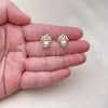 Oro Laminado Stud Earring, Gold Filled Style Leaf and Ball Design, with White Cubic Zirconia and Ivory Pearl, Polished, Golden Finish, 02.156.0341