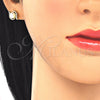 Oro Laminado Stud Earring, Gold Filled Style Ball Design, with Ivory Pearl and White Micro Pave, Polished, Golden Finish, 02.156.0353