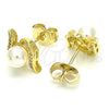 Oro Laminado Stud Earring, Gold Filled Style Ball Design, with Ivory Pearl and White Micro Pave, Polished, Golden Finish, 02.156.0353