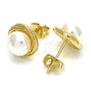 Oro Laminado Stud Earring, Gold Filled Style with Ivory Pearl, Polished, Golden Finish, 02.342.0049