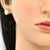 Oro Laminado Stud Earring, Gold Filled Style Ball and Love Knot Design, with Ivory Pearl, Polished, Golden Finish, 02.342.0055