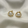 Oro Laminado Stud Earring, Gold Filled Style Ball and Love Knot Design, with Ivory Pearl, Polished, Golden Finish, 02.342.0055
