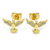 Oro Laminado Stud Earring, Gold Filled Style Eagle Design, with White Micro Pave, Polished, Golden Finish, 02.342.0058