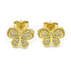 Oro Laminado Stud Earring, Gold Filled Style Butterfly Design, with White Cubic Zirconia, Polished, Golden Finish, 02.342.0059
