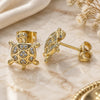 Oro Laminado Stud Earring, Gold Filled Style Turtle Design, with White Cubic Zirconia, Polished, Golden Finish, 02.342.0063
