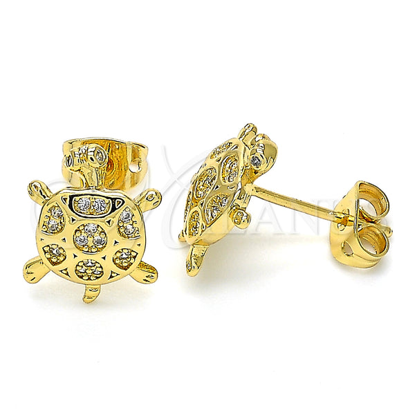 Gold Filled Ring — Stud Earring Turtle Design with White Cubic Zirconia — main product view — SKU 131621 | Oro Laminado anillo — Stud Earring Turtle diseño with blanco Cubic Zirconia — SKU 131621