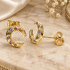 Oro Laminado Stud Earring, Gold Filled Style Moon Design, with Multicolor Cubic Zirconia, Polished, Golden Finish, 02.342.0064
