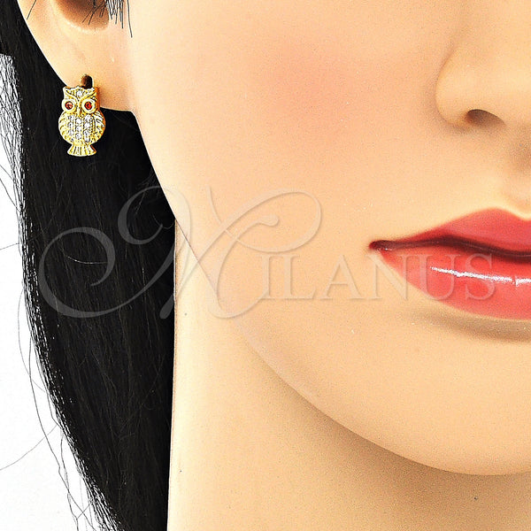 Gold Filled Ring — Stud Earring Owl Design with Garnet and White — alternate product view — SKU 131623 | Oro Laminado anillo — Stud Earring Owl diseño with Garnet and blanco — SKU 131623