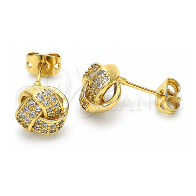 Oro Laminado Stud Earring, Gold Filled Style Love Knot Design, with White Cubic Zirconia, Polished, Golden Finish, 02.342.0066