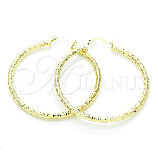 Gold Filled Hoop Earrings — Large Hoop Hollow Design Diamond Cutting 02. — main product view — SKU 131629 | Oro Laminado aretes de aro — Large Hoop Hollow diseño Diamond Cutting 02. — SKU 131629