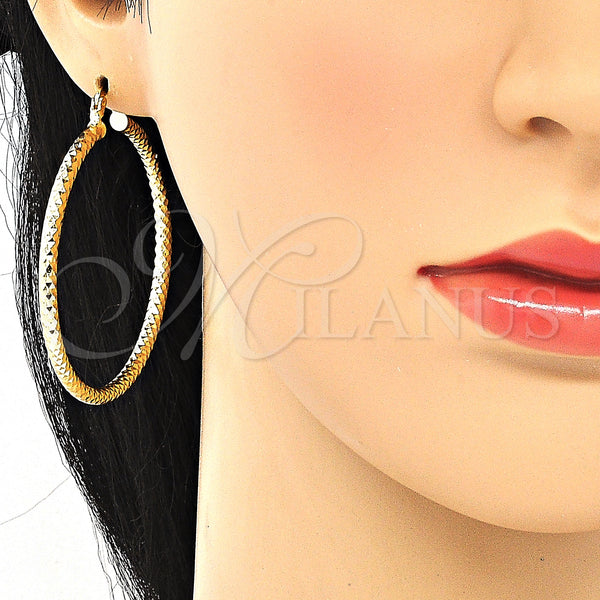 Gold Filled Hoop Earrings — Large Hoop Hollow Design Diamond Cutting 02. — alternate product view — SKU 131630 | Oro Laminado aretes de aro — Large Hoop Hollow diseño Diamond Cutting 02. — SKU 131630