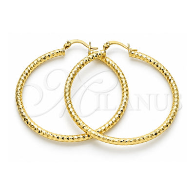 Oro Laminado Large Hoop, Gold Filled Style Hollow Design, Diamond Cutting Finish, Golden Finish, 02.213.0154.50
