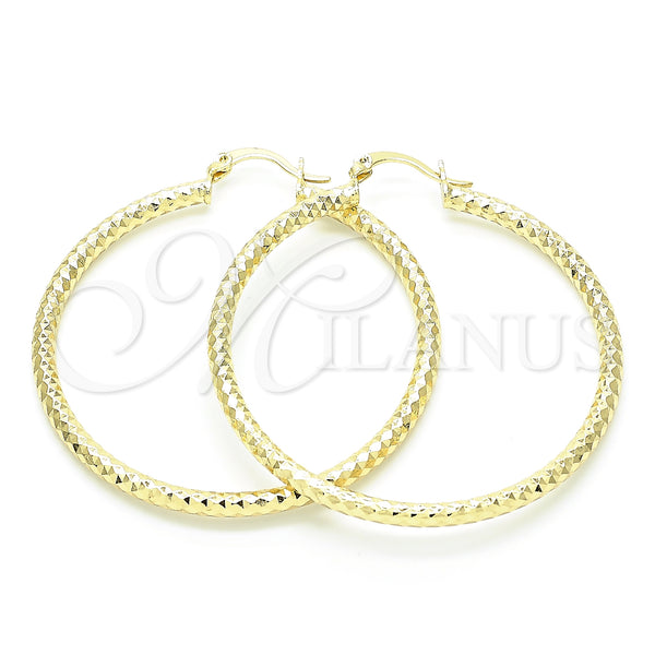 Gold Filled Hoop Earrings — Large Hoop Hollow Design Diamond Cutting 02. — main product view — SKU 131630 | Oro Laminado aretes de aro — Large Hoop Hollow diseño Diamond Cutting 02. — SKU 131630
