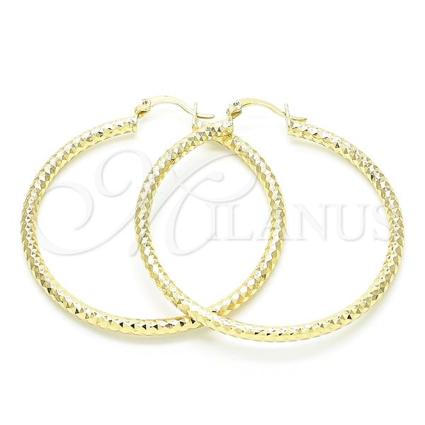 Oro Laminado Large Hoop, Gold Filled Style Hollow Design, Diamond Cutting Finish, Golden Finish, 02.213.0154.50