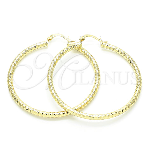Oro Laminado Large Hoop, Gold Filled Style Hollow Design, Diamond Cutting Finish, Golden Finish, 02.213.0154.50