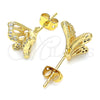 Oro Laminado Stud Earring, Gold Filled Style Butterfly Design, with White Micro Pave, Polished, Golden Finish, 02.156.0374