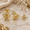Oro Laminado Stud Earring, Gold Filled Style Butterfly Design, with White Micro Pave, Polished, Golden Finish, 02.156.0374