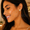 Oro Laminado Stud Earring, Gold Filled Style Flower Design, with White Cubic Zirconia, Polished, Golden Finish, 02.156.0375