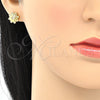 Oro Laminado Stud Earring, Gold Filled Style Flower Design, with White Cubic Zirconia, Polished, Golden Finish, 02.156.0375