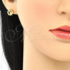 Oro Laminado Stud Earring, Gold Filled Style Butterfly Design, with White Cubic Zirconia, Polished, Golden Finish, 02.156.0376