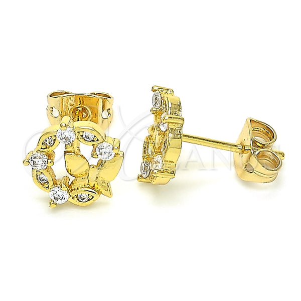 Oro Laminado Stud Earring, Gold Filled Style Butterfly Design, with White Cubic Zirconia, Polished, Golden Finish, 02.156.0376