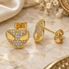 Oro Laminado Stud Earring, Gold Filled Style Heart Design, with White Micro Pave, Polished, Golden Finish, 02.156.0383