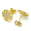 Oro Laminado Stud Earring, Gold Filled Style Flower and Heart Design, with White Cubic Zirconia, Polished, Golden Finish, 02.156.0384