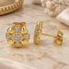 Oro Laminado Stud Earring, Gold Filled Style Flower and Heart Design, with White Cubic Zirconia, Polished, Golden Finish, 02.156.0384