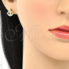 Oro Laminado Stud Earring, Gold Filled Style Anchor Design, with White Micro Pave, Polished, Golden Finish, 02.156.0386