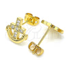 Oro Laminado Stud Earring, Gold Filled Style Anchor Design, with White Micro Pave, Polished, Golden Finish, 02.156.0386