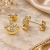 Oro Laminado Stud Earring, Gold Filled Style Anchor Design, with White Micro Pave, Polished, Golden Finish, 02.156.0386