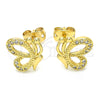 Oro Laminado Stud Earring, Gold Filled Style Butterfly Design, with White Cubic Zirconia, Polished, Golden Finish, 02.156.0387