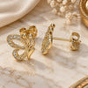 Oro Laminado Stud Earring, Gold Filled Style Butterfly Design, with White Cubic Zirconia, Polished, Golden Finish, 02.156.0387