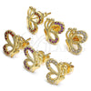 Oro Laminado Stud Earring, Gold Filled Style Butterfly Design, with White Cubic Zirconia, Polished, Golden Finish, 02.156.0387
