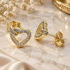 Oro Laminado Stud Earring, Gold Filled Style Heart Design, with White Micro Pave, Polished, Golden Finish, 02.156.0388