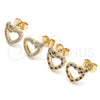 Oro Laminado Stud Earring, Gold Filled Style Heart Design, with White Micro Pave, Polished, Golden Finish, 02.156.0388