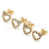 Oro Laminado Stud Earring, Gold Filled Style Heart Design, with White Micro Pave, Polished, Golden Finish, 02.156.0388