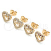 Oro Laminado Stud Earring, Gold Filled Style Heart and Love Design, with White Micro Pave, Polished, Golden Finish, 02.156.0389