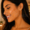 Oro Laminado Stud Earring, Gold Filled Style Heart and Hand Design, with White Micro Pave, Polished, Golden Finish, 02.156.0390