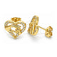 Oro Laminado Stud Earring, Gold Filled Style Heart and Hand Design, with White Micro Pave, Polished, Golden Finish, 02.156.0390