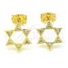Oro Laminado Stud Earring, Gold Filled Style Judaica and Star of David Design, with White Micro Pave, Polished, Golden Finish, 02.156.0392