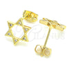 Oro Laminado Stud Earring, Gold Filled Style Judaica and Star of David Design, with White Micro Pave, Polished, Golden Finish, 02.156.0392